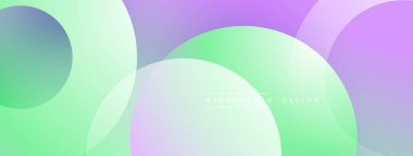Soyut arkaplan özellikleri üst üste binen daireler, gradyanlar. Yumuşak pastel renkler modern, rahatlatıcı görsel efektler yaratır. Tasarım açık yeşil, mor renkleri içerir.