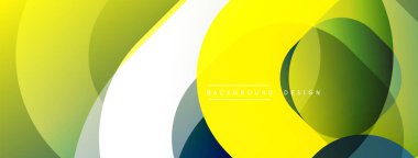 Soyut geometrik şekiller çakışıyor. Sarı, yeşil, beyaz renkler dinamik kompozisyon oluşturur. Arka planlar için modern tasarım ögesi.