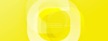 Parlak sarı soyut arka plan. Üst üste binen daireler katmanlı etki yaratır. Metin elementli minimalist tasarım. Basit, modern estetik..