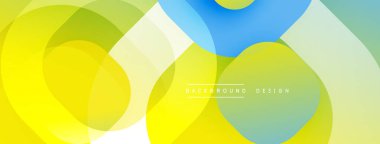 Soyut geometrik şekiller örtüşür, parlak sarı, yeşil ve mavi renkler yaratır. Arkaplan ve sunumlar için modern tasarım ögesi.