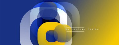 Soyut tasarım özellikleri üst üste binen daireler, farklı renkler. Mavi, altına dönüşür. Modern, minimalist estetik. Temiz bileşim.