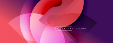 Soyut gradyan şekiller çakışıyor, dinamik görsel etki yaratıyor. Pembe, mor, kırmızı renkler kompozisyona hakim. Modern tasarım ögesi.