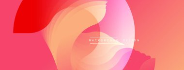 Soyut tasarım akışkan şekiller, canlı renkler içerir. Pembe, kırmızı, sarı gradyanlar dinamik görsel efekt yaratır. Metin arkaplan tasarımı okur.