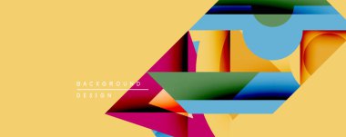 Soyut vektör çizimi. Üst üste binen renkli şekiller dinamik bileşim oluşturur. Açık sarı arkaplanlı parlak renklerin karşıtlığı. Modern tasarım ögesi.