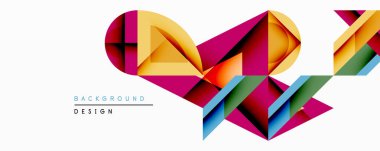 Soyut geometrik şekiller örtüşür, canlı renkli tasarım yaratır. Sarı, turuncu, pembe, mavi, yeşil renkler kusursuz bir şekilde harmanlanır. Projeler için modern arkaplan ögesi.