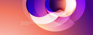 Soyut çemberler çakışıyor, canlı gradyanlar yaratıyor. Sıcak renkler tasarıma hakim, modern estetiğe işaret ediyor.