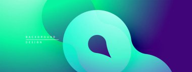 Soyut gradyan şekiller dinamik görsel akış yaratır. Turkuaz, yeşil, mor renkler düzgün bir şekilde harmanlanır. Modern tasarım ögesi.