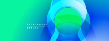 Soyut eğim arkaplanı. Üst üste binen daireler dinamik görsel efekt yaratır. Parlak maviler, yeşiller kompozisyona hakim. Modern tasarım ögesi.