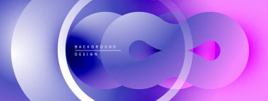 Soyut sıvı şekiller, canlı mor renkler, üst üste binen daireler modern arkaplan tasarımı yaratır. Yumuşak eğimler, dinamik bileşimler.