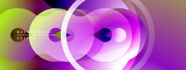 Soyut renkli tasarım. Üst üste binen daireler dinamik görsel efekt yaratır. Gradyan renkler düzgün bir şekilde harmanlanarak modern arkaplan oluşturur.