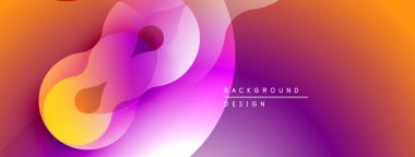 Soyut sıvı şekilleri canlı turuncu, pembe ve mor renkleri harmanlar. Modern tasarım dinamik görsel etki yaratır. Düzen eğimleri kompozisyona hakim.