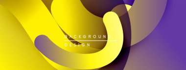 Soyut sıvı şekiller, canlı sarı, mor renkler. Dinamik bileşim modern görsel etki yaratır. Yumuşak eğimler, akış çizgileri.