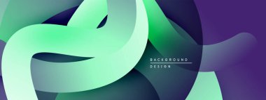 Soyut sıvı şekilleri, canlı gradyanlar. Modern tasarım, düz kıvrımlar, dinamik kompozisyon. Mor, yeşil renkler görsel alana hakim..
