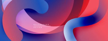 Soyut sıvı şekilleri harmanlanarak canlı kırmızı, mavi ve mor renkler yaratır. Modern tasarım hareketi, enerjiyi, derinliği çağrıştırıyor.