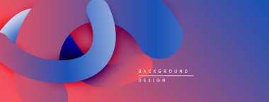 Soyut sıvı şekilleri örtüşür, canlı gradyanlar yaratır. Mor, mavi, kırmızı renkler tasarımda baskın. Modern estetik.