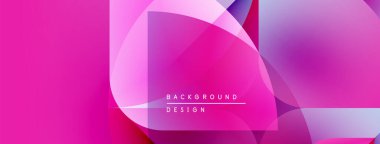 Soyut, enerjik bir arkaplan. Pembe, mor renkler harmanlanarak modern tasarım yaratıyor. Üst üste binen şekiller derinlik ve görsel ilgi ekler.