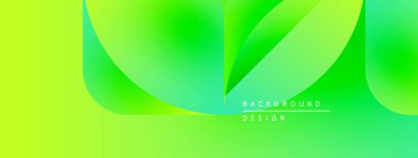Canlı yeşil eğimli arka plan. Soyut şekiller örtüşür, dinamik görsel etki yaratır. Metin arka plan tasarımı okur. Modern, temiz estetik.