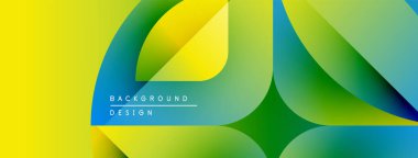 Soyut geometrik şekiller örtüşür, parlak sarı ve yeşil renkler yaratır. Modern tasarım dinamik enerji ve pürüzsüz geçişler öneriyor.