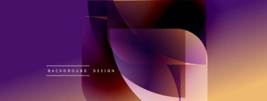Soyut gradyan şekiller çakışıyor, dinamik görsel etki yaratıyor. Mor, turuncu renkler kompozisyona hakim. Modern tasarım ögesi.