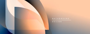 Soyut geometrik şekiller harmanlanarak yumuşak gradyan arkaplan oluşturur. Şeftali, mavi renkler modern estetik sunarak tasarıma hükmediyor.