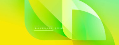 Soyut sarı, yeşil gradyanlar. Üst üste binen şekiller dinamik görsel efekt yaratır. Arkaplan ve afişler için modern tasarım ögesi.