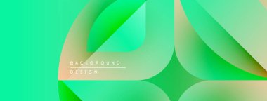 Soyut yeşil arkaplan. Üst üste binen şekiller dinamik görsel efekt yaratır. Modern tasarım elementleri pürüzsüz eğimler sunar.