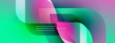 Soyut sıvı şekilleri örtüşür, canlı gradyanlar yaratır. Renkler yeşilden pembeye, mor renkler tasarımda baskın. Modern estetik.