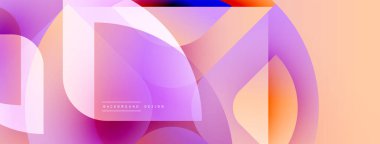 Soyut geometrik şekiller örtüşür, canlı bir gradyan arkaplan oluşturur. Yumuşak renkler harmanlanır, modern tasarım ögesi oluşturulur.