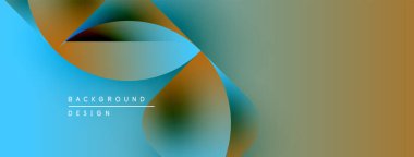 Soyut tasarım akışkan şekiller, gradyanlar içerir. Mavi, turuncu, kahverengi renkler modern görsel etki yaratır. Metin arkaplan tasarımı okur.