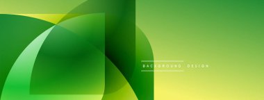 Soyut yeşil arkaplan. Üst üste binen şekiller dinamik görsel efekt yaratır. Renkler derinlik sağlar, modern estetik.