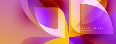 Soyut sıvı şekilleri örtüşür, canlı gradyanlar yaratır. Turuncu, mor, sarı renkler tasarımda baskın. Modern estetik.
