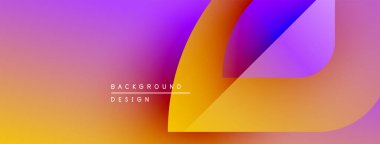 Canlı gradyan arka plan tasarımı üst üste binen şekiller. Turuncu, mor renkler modern estetik yaratıyor. Metin arkaplan tasarımı okur.