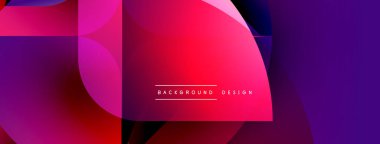 Soyut geometrik şekiller canlı morları, mor renkleri harmanlarlar. Modern tasarım dinamik enerjiyi, pürüzsüz geçişleri öneriyor. Arkaplanda metin ögeleri.