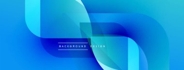 Soyut mavi arkaplan. Dinamik şekiller üst üste biniyor ve modern görsel efektler yaratıyor. Metin arka plan tasarımı okur. Düzen eğimleri kompozisyona hakim.