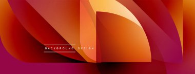 Soyut tasarım canlı turuncu, kırmızı gradyanlar içerir. Üst üste binen şekiller dinamik görsel efekt yaratır. Metin arkaplan tasarımı okur.