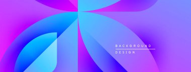 Soyut gradyanlar mor, mavi renkleri harmanlarlar. Dinamik şekiller modern arkaplan tasarımı yaratır. Minimalist metin ince markalaşma ögesi ekler.