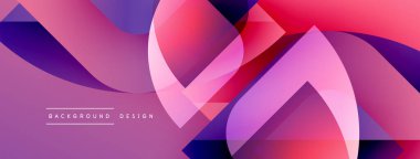 Soyut geometrik şekiller örtüşür, canlı pembeler, morlar, maviler yaratır. Modern tasarım elementleri dinamik akış ve görsel enerji öneriyor.