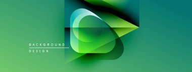 Soyut yeşil gradyan tasarımı. Üst üste binen şekiller dinamik görsel efekt yaratır. Sunumlar ve pankartlar için modern arkaplan.