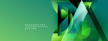 Soyut yeşil gradyan tasarımı. Üst üste binen şekiller dinamik görsel efekt yaratır. Sunumlar ve web siteleri için modern arkaplan.
