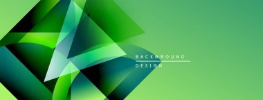 Soyut geometrik şekiller örtüşüyor, canlı yeşil gradyanlar yaratıyor. Modern tasarım teknoloji, yenilik ve enerji öneriyor. Minimalist estetik.