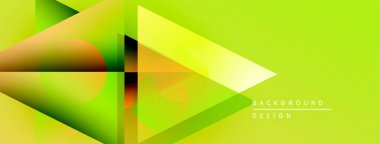 Soyut geometrik tasarım. Parlak yeşil eğimler üçgenler oluşturur, üst üste binen şekiller dinamik görsel efektler yaratır. Modern arkaplan dokusu.