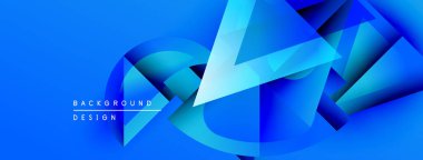 Soyut mavi şekiller örtüşüyor ve dinamik bir zemin oluşturuyor. Renkler derinlik ve modern tasarım estetiğini gösteriyor..