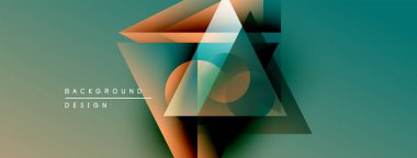 Soyut geometrik şekiller örtüşür, dinamik görsel efekt yaratır. Teal, turuncu renkler kompozisyona hakim. Minimalist tasarım unsurları.