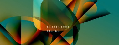 Soyut geometrik şekiller örtüşüyor, canlı renk eğimleri yaratıyor. Tasarımda deniz mavisi, turuncu, kırmızı renkler var. Modern arkaplan dokusu.