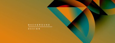 Soyut geometrik şekiller örtüşür, dinamik görsel efekt yaratır. Sıcak turuncu arka plan, serin renk eğimlerini tamamlar. Modern tasarım ögesi.