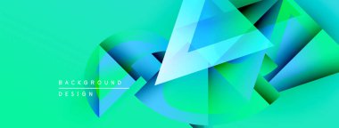 Soyut geometrik şekiller örtüşüyor, canlı turkuazlar yaratıyor, yeşil gradyanlar. Modern tasarım enerjiyi, hareketi, derinliği çağrıştırıyor.