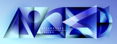 Soyut geometrik tasarım. Mavi gradyanlar dinamik şekiller yaratır, metin arka plan tasarımı okur. Modern estetik, dijital projeler için uygun.