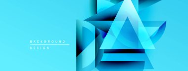 Soyut geometrik şekiller çakışıyor ve dinamik mavi bir görüntü oluşturuyor. Modern tasarım öğeleri teknoloji, yenilik, gelecek kavramları önerir.