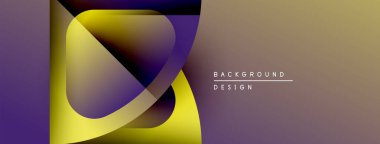 Soyut tasarım özellikleri üst üste binen renkli şekiller. Sarı, mor, kahverengi renkler dinamik görsel efekt yaratır. Modern arkaplan ögesi.