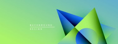 Soyut geometrik şekiller çakışıyor. Renkler maviden yeşile karışıyor. Minimalist tasarım modern görsel efekt yaratır.